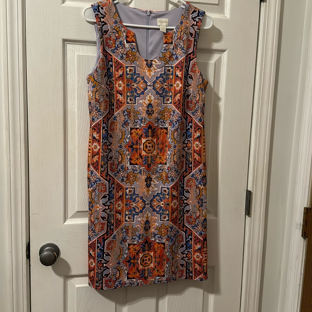 Women’s Chico’s orange and blue patterned dress.Knee length. Size 1 (Chico’s)